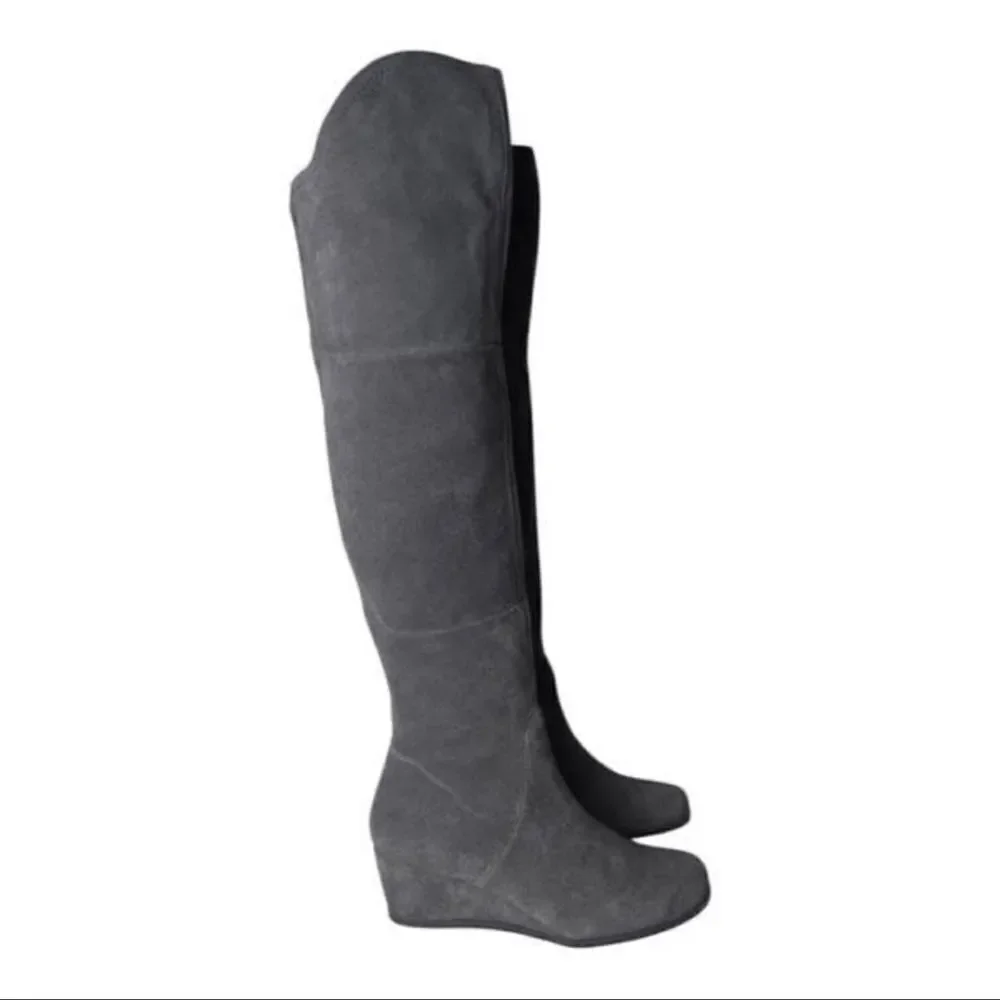 Franco Sarto Abela Suede Over-the-Knee Charcoal Gray Zip Boots Sz 6